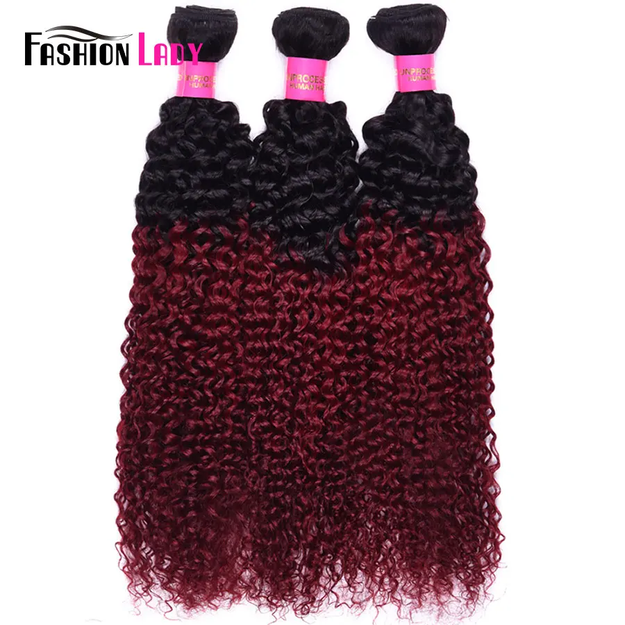 Fashion Lady Pre-Colored Ombre Brazilian Hair 3 Bundles Two Tone Human Hair Weave 1b/burg Burgundy Curly Hair Bundles Non-remy