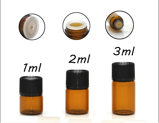 Mini garrafa de vidro âmbar para óleos essenciais, garrafa transparente vazia de amostras pequenas garrafas essenciais de 1/2/3/5ml wireless 100