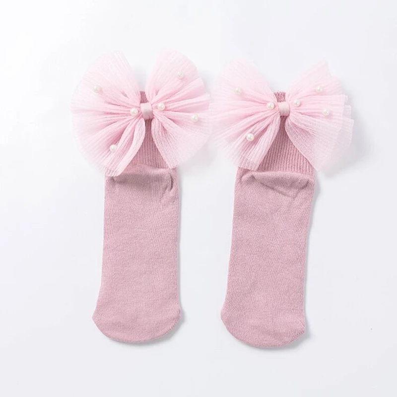 New Baby Girls Socks With Bows Toddlers Infants Cotton Ankle Socks Beading Baby Girls Princess Sock Cute Children Socks