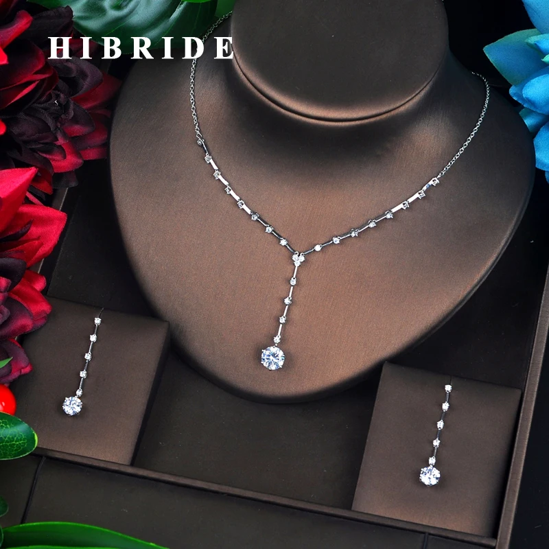 

HIBRIDE Long Small Dubai Cubic Zircon Jewelry Sets For Women Wedding Accessories Necklace Set Bijoux Femme Ensemble N-699