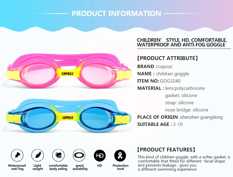 Copozz Wasserdichte Anti-Beschlag-Schwimmbrille UV Kinder Professionelle farbige Linsen Kinderbrille Schwimmbrille Gafas Nata – Detail 13
