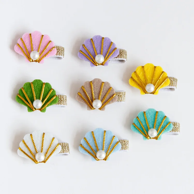 Boutique 20pcs Korean Fashion Cute Glitter Felt Shell Hairpins Solid Kawaii Pearl Sea Shell Hair Clips Hair Accessories