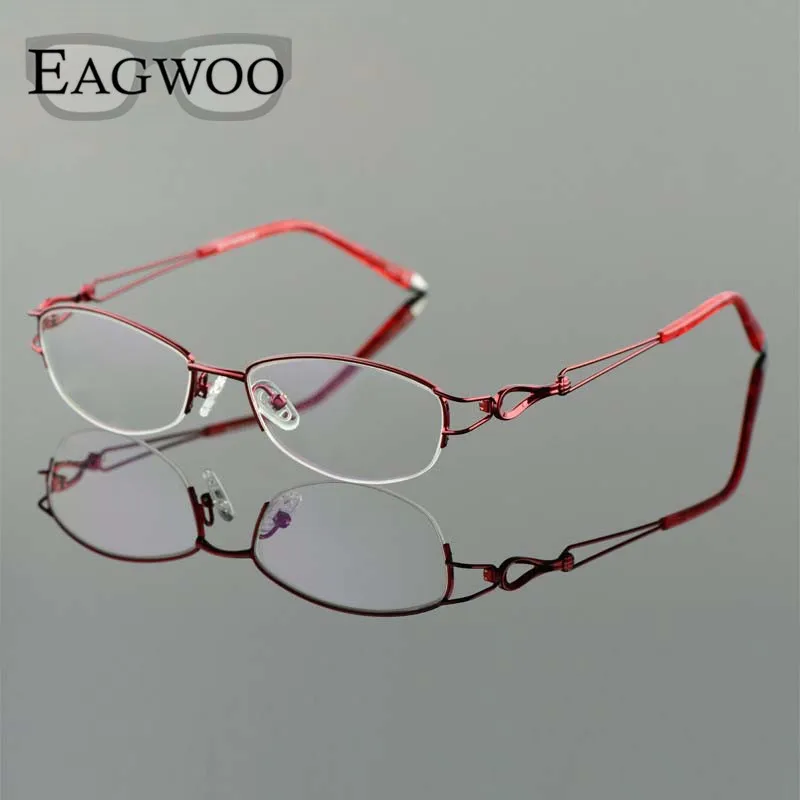 Metel Alloy  Eyeglasses Half Rim Optical Frame Prescription Women Spectacle Reading Myopia Flower Eye Glasses Purple Blue  52223