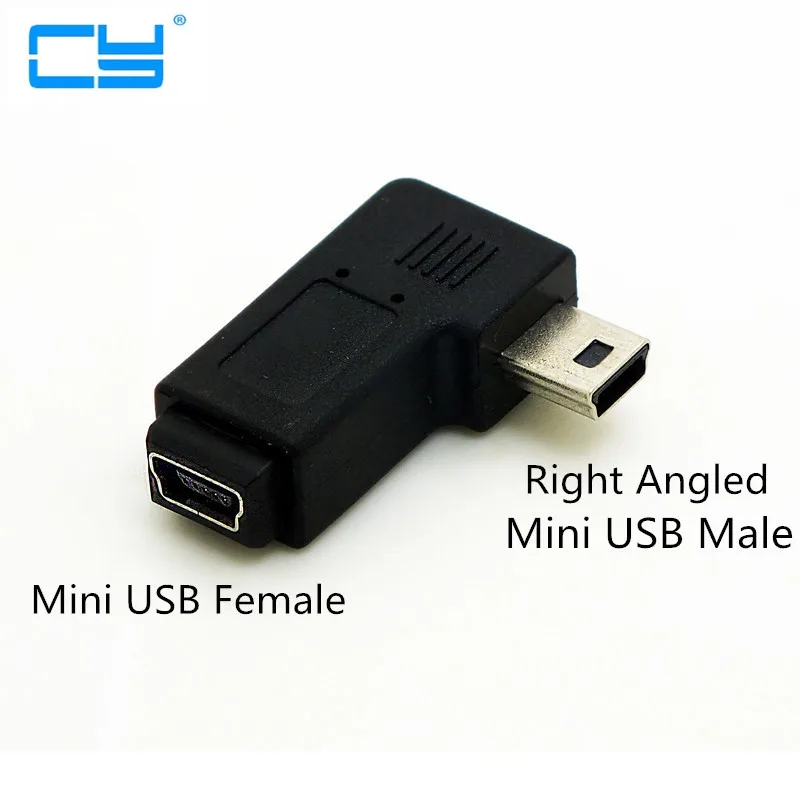 Direito-mini usb macho para conector de 90 graus, adaptador para conector macho, 1 unidad/lote