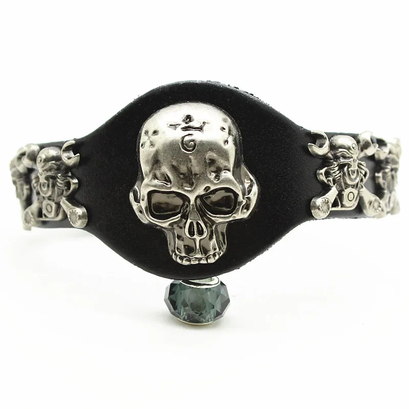 New Arrival Wide Leather Bracelet Retro Cuff Rope Bangles Punk Skull Rivet Men Bracelets Gift