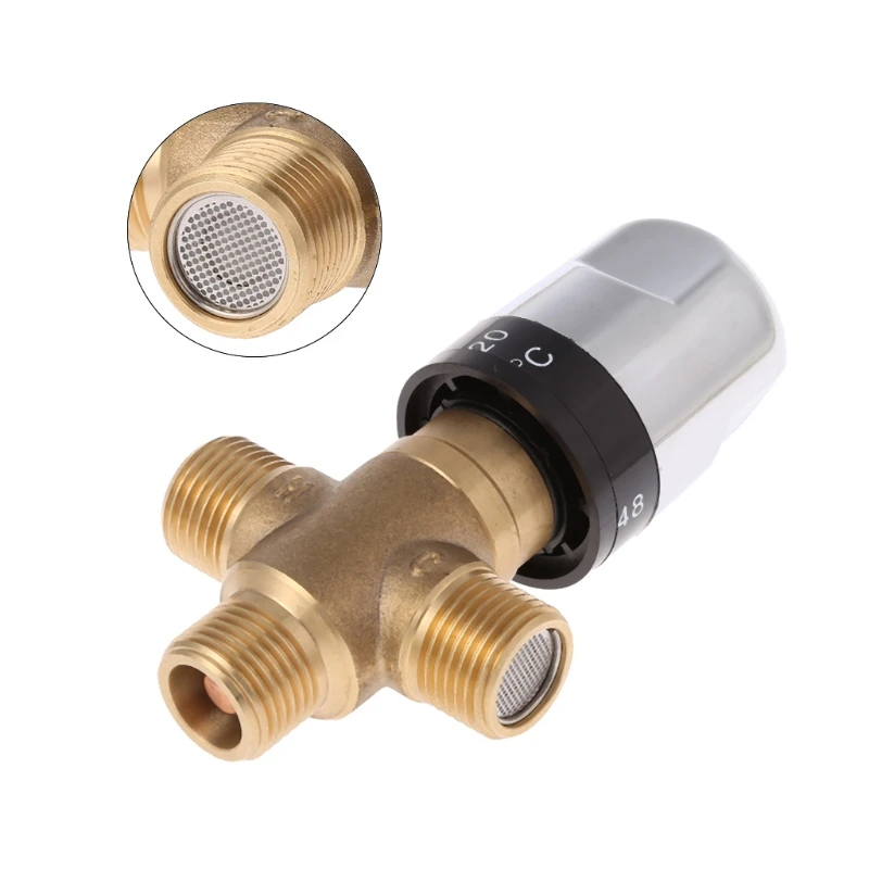 Solid Brass G1/2 Male 3 Way Thermostatic Mixing for Valve Shower Water Temperatu  Dropship