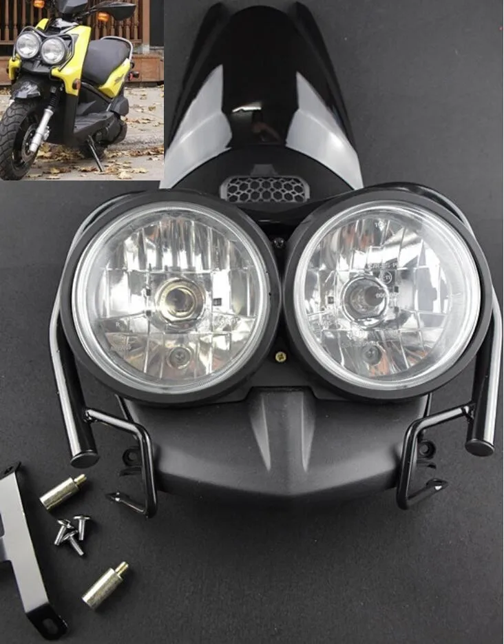 Front Bug Eyed Dual Head Light Lamp Headlight Headlamp + Upper Cover + Guard Set Black For YAMAHA Zuma BWS 125 YW125