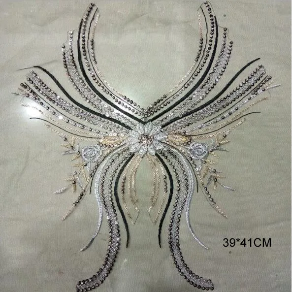 1Piece Beaded Rhinestones Neckline Collar Embroidery Applique Cord Crystal Patches Sew on Clothes Scrapbooking HB131