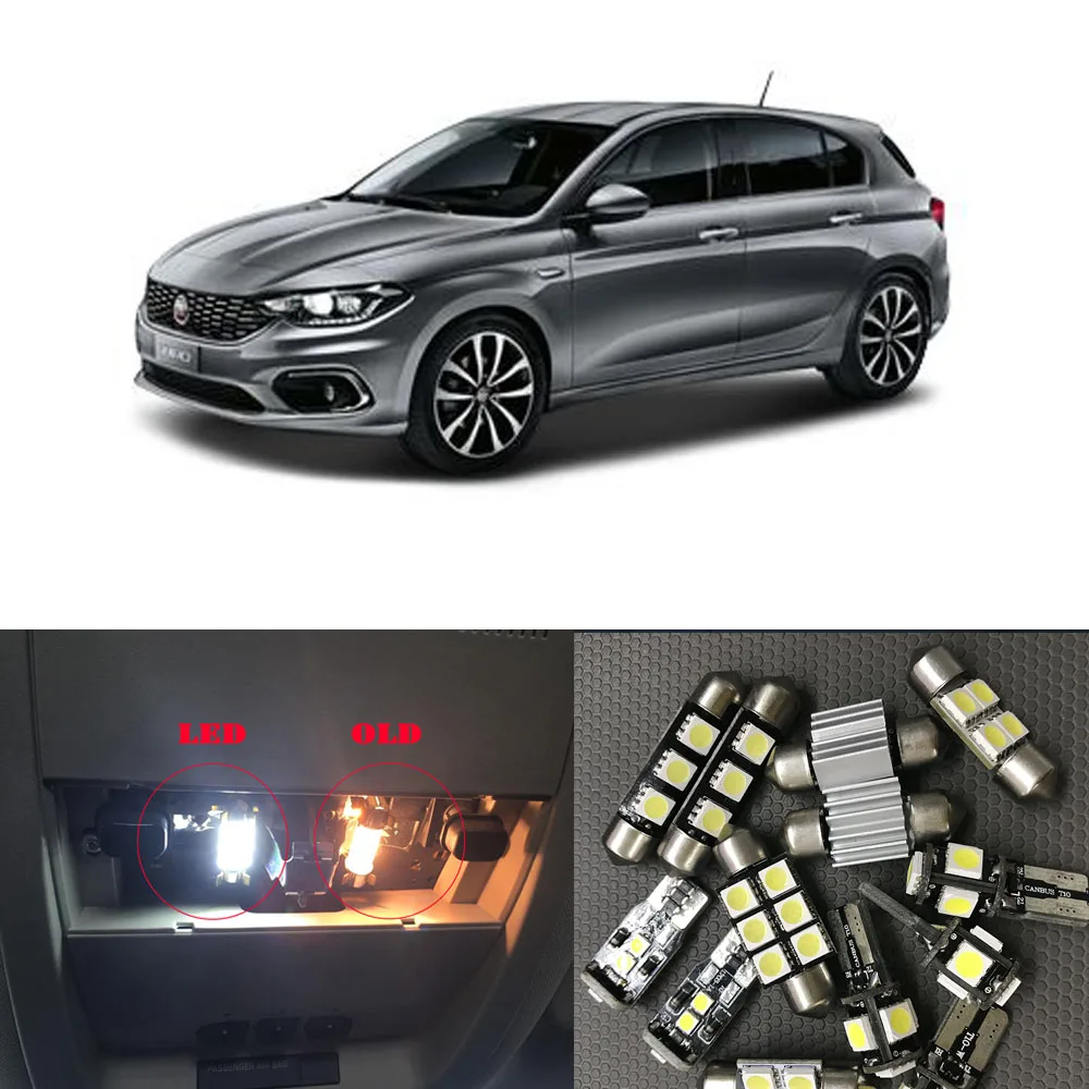 

6pc Canbus LED Interior bulbs front＆rear Dome Reading Map lights glove box light kit For Fiat Tipo 356 357 2015-2018