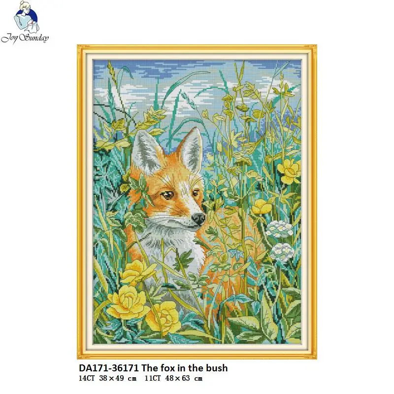 

Joy Sunday The Fox in the Bush Pattern Cross Stitch 11CT 14CT DIY Handwork Cross Stitch Kits For Embroidery nkf Home Decor