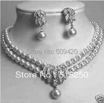 

Free Shipping Beautiful 8mm grey South Ocean Shell Pearls Beads necklace Wedding SET