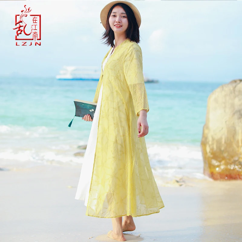 

LZJN 2019 Bohemian Women Beach Cover Up Long Dress Cape Tops Blouses Summer Holiday Kimono Cardigans Tunic Kaftan