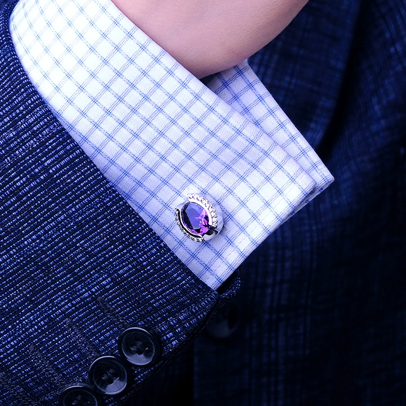 KFLK Jewelry shirt cufflink for mens Brand Purple Crystal Cuff link Luxury Wedding Groom Button High Quality guests