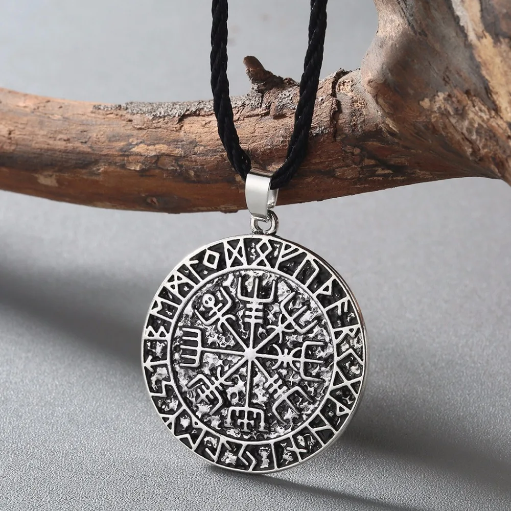 Nostalgia Viking Vegvisir Compass Odin\'s Symbol Of Norse Runic Runes Amulet Pendants Necklaces Vintage Jewelry