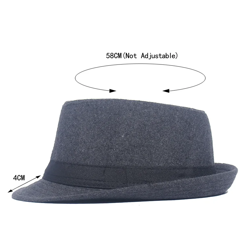 Gray Black Fedora Hat Classical Wide Brim Hat Men Solid Men\'s Dad Vintage Top Jazz Hat Autumn Winter Bowler Sombrero Felt Cap