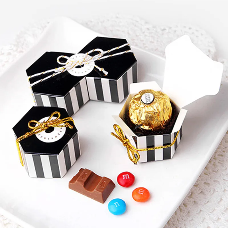 10PC Stripe Dot Bean Paper Gift Box Candy Boxes Baby Shower Decorations Wedding Favors and Gifts Box for Guests Party Supplies