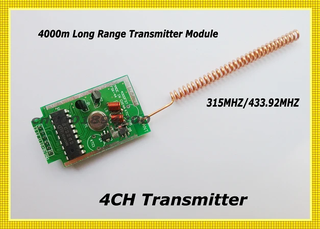 DC9V 4CH Transmitter Module Long Range Remote Control 300-4000m + DC12V 4CH Relay Receiver Learning Code M T L 315/433MHZ