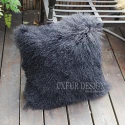 CX-D-04S Super Soft Plush Mongolian Lamb Fur Pillow Cover Real Fur Cushion Cover
