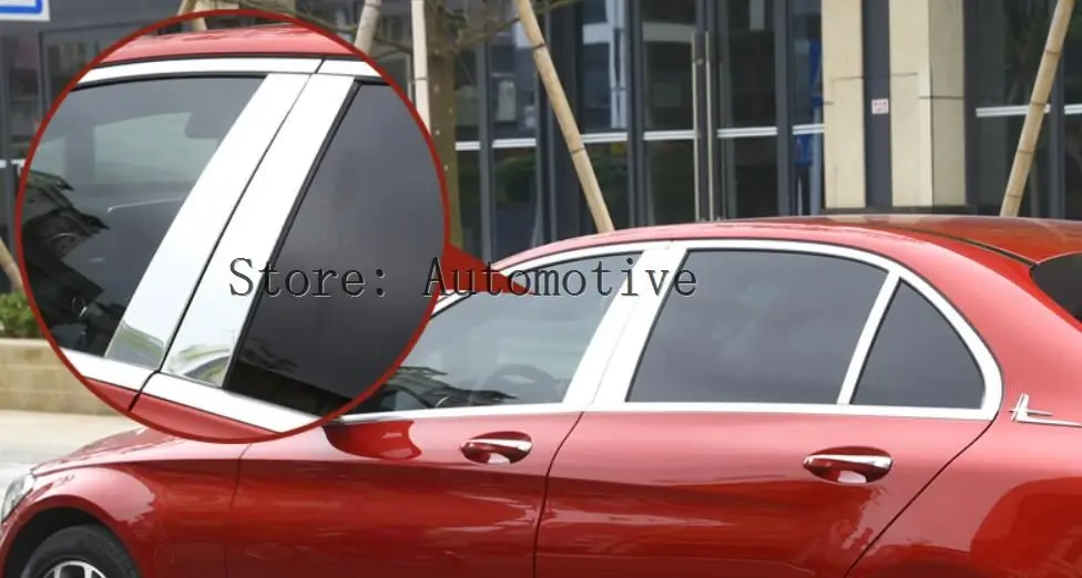 

For Mercedes Benz C-Class W205 C180 C200l C300l 2015-17 Car Styling Polished Aluminum B C Window Pillar Post Trim Kit Cover Trim