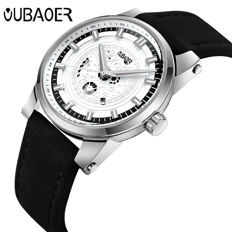 

OUBAOER Original Mens Watches Top Brand Luxury Men Watch Leather Clock Men Watches Relogio Masculino Horloges Mannen Erkek Saat