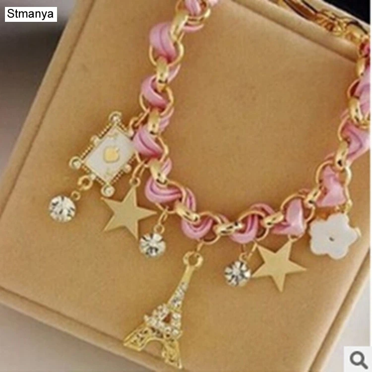 NEW Fashion Rope Chain Decoration Bracelet For Girl multicolor Eiffel Tower star poker Pendant Bangle Wholesale #18040