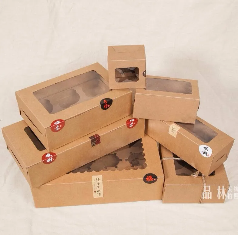 20PCS Kraft 6 Cupcake box and packaging paper cardboard kraft cake box with clear pvc window 8 cupcake 4 gift packing craft box