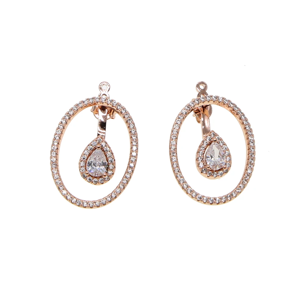 NEW style Frond double sided earring for women AAA cubic zirconia cz geometric elegance wedding engagement OVAL earring jewelry