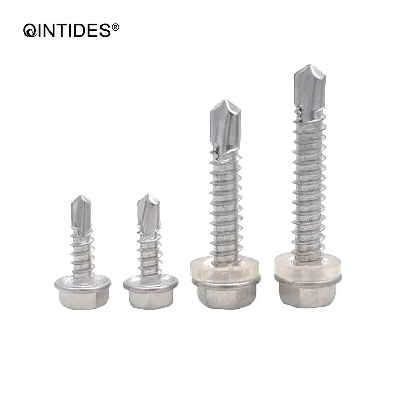 QINTIDES 50/200Pcs M4.2 M4.8 M5.5 M6.3 Hexagon head drilling screws with tapping screw thread with collar