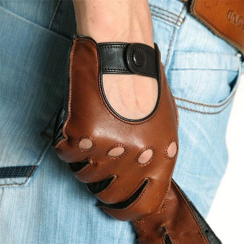 Men Genuine Leather Gloves Fashion Casual Breathable Sheepskin Glove Five Fingers Male Driving Leather Gloves Unlined M023W-5