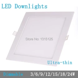 Grubość 3 W/6 W/9 W/12 W/15 W/18 W/24 W ściemniania led typu downlight kwadratowy panel ledowy sufitowe oświetlenie zagłębione żarówki AC85-265V smd2835