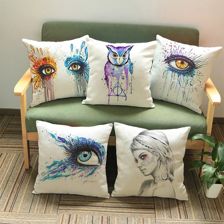 Watercolor Ink- Splash Colored Make-up Eyes Decorative Pillows For Sofa Home Decoration Chair Seat Cushion Nightowl Back Pillows