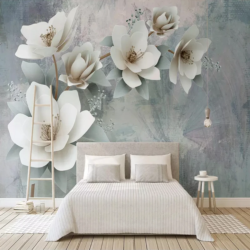 Custom 3D Murals Wallpaper 3D Vintage Embossed Flowers TV Background Wall Cloth Living Room Hotel Luxury Decor Wall Papers Roll