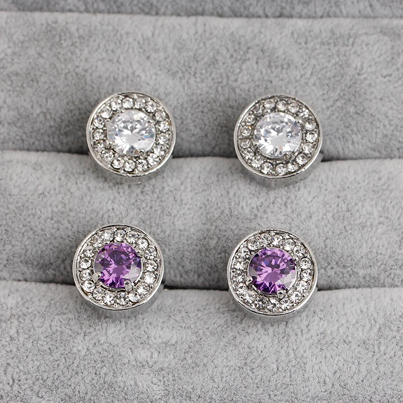 High Quality Elegant Shirt Cufflinks For Mens And Women Luxury Zircon Purple White Crystal Fashion Brand Round Cuff Botton