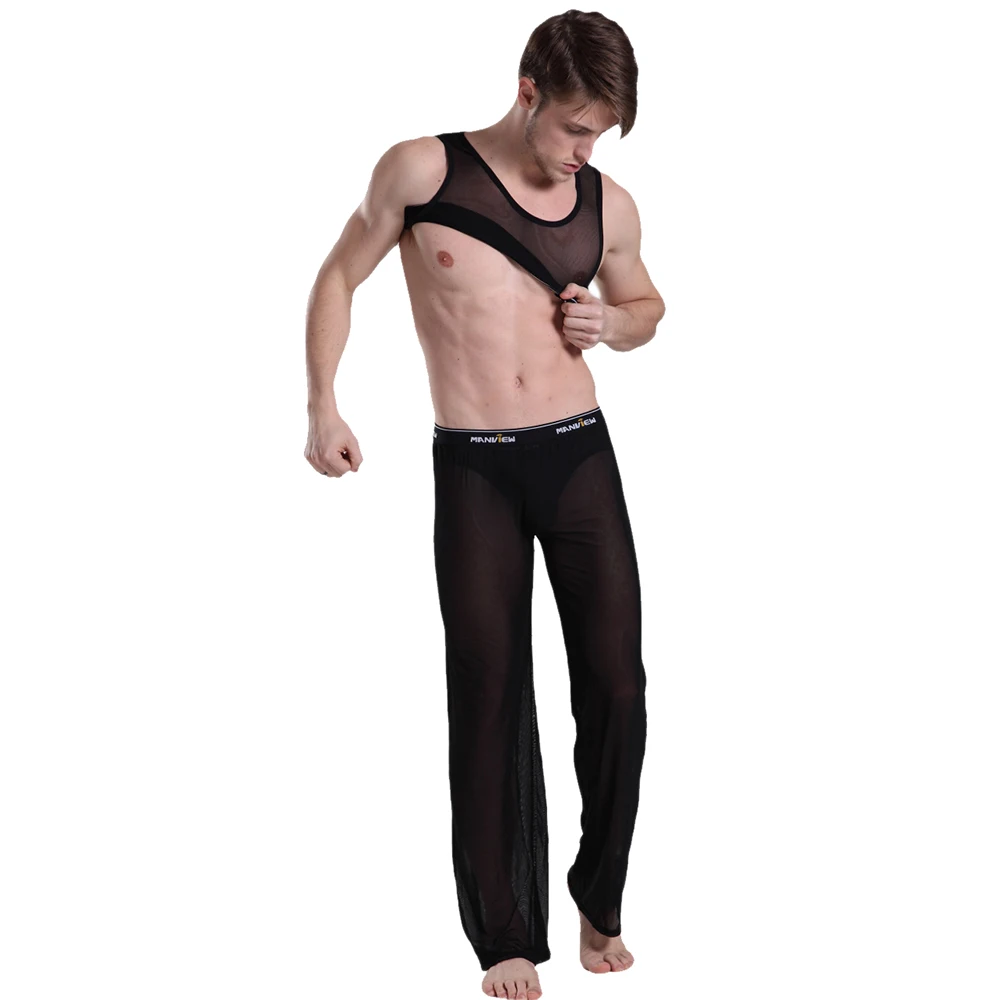 MANVIEW cargo pants Mesh Transparent Casual Men\'s Pants with nylon joggers of Male Trousers M01-6