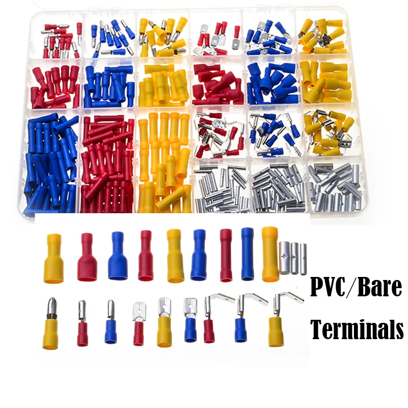 330PCS PVC/Bare Terminal Connector Assortment Set Insulated Electrical Wire Cable Bullet Spade Piggy Back Crimping Connectors