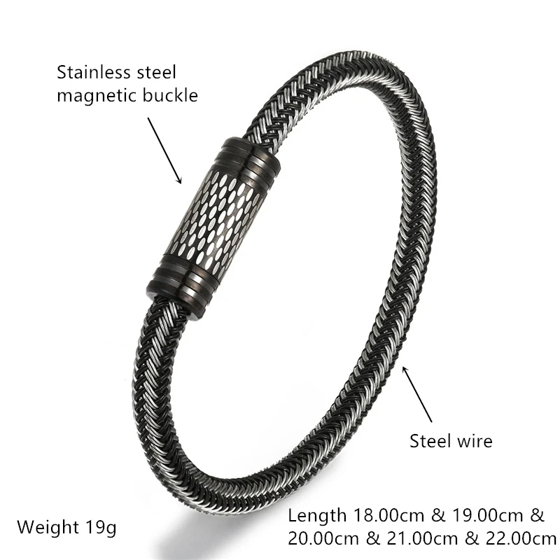 Fashion Punk Black/white Braided Steel wire Bracelet Stainless Steel Magnetic Buckle Simple Style Men Bracelet Women\'s Jewelry