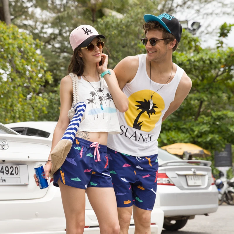 Qikerbong man and women  Board shorts navy blue summer swimwear Lover shorts buy 2 pcs 1 bag gift