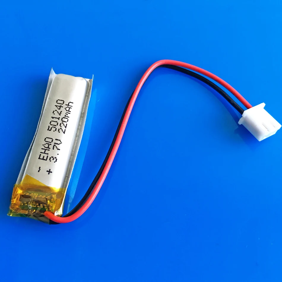 3.7V 220mAh Lipo Battery Rechargeable 501240 + JST 2.54mm 2Pin Plug Customized wholesale CE FCC ROHS MSDS quality certification