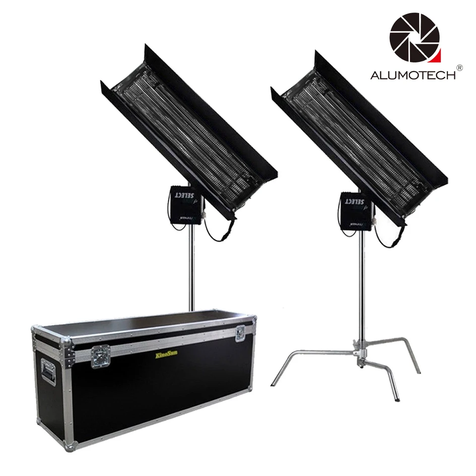 ALUMOTECH As Kinoflo 2X300w 4FT 4Bank Fluorescent Light+Ballast Tubes+C-StandX2+Honey CombX2 Light Kit For Studio Photography