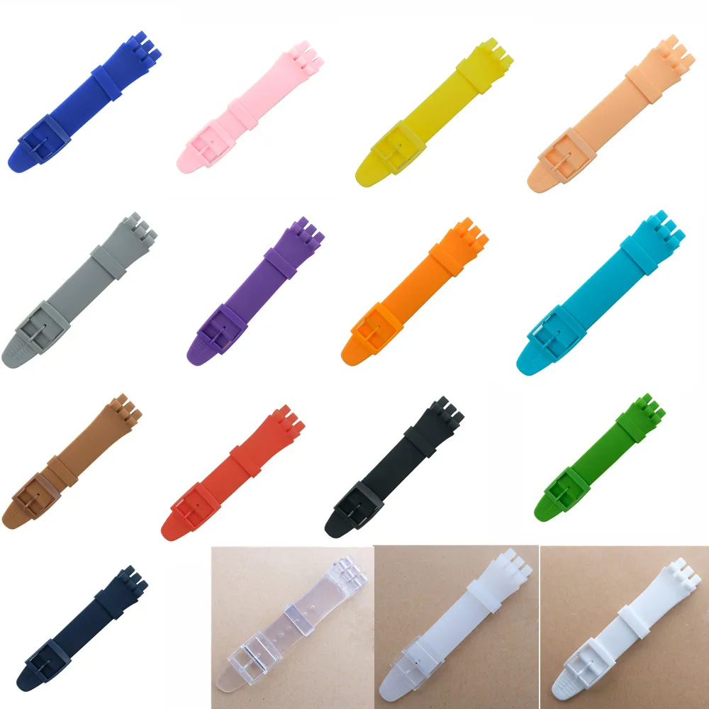 

High Quality Multicolor 16mm 17mm 19mm 20mm Silicone Rubber Watch Band Strap For Swatch Rubber Strap Plastic Buckle Watchband