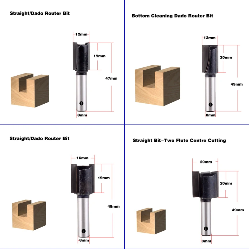 1pc 8mm Shank wood router bit Straight end mill trimmer cleaning flush trim corner round cove box bits tools Milling Cutte CHWJW