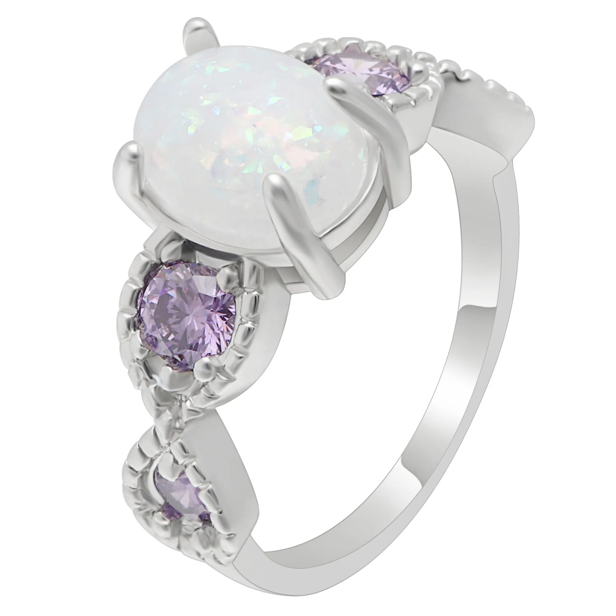 

Hainon White Big Oval Fire Opal Rings AAA Purple Cubic Zircon Engagement Wedding Rings for Women Luxury Jewelry