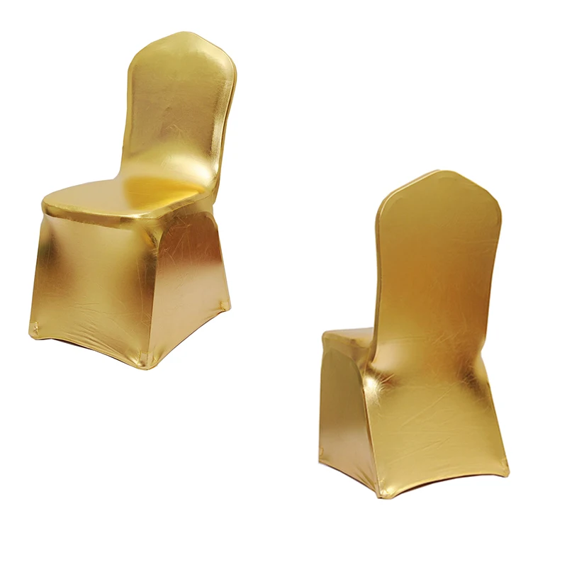 

100PCS Universal Stretch Spandex Gold Silver Chair Cover Polyester Fabric Wedding Party Banquet Hotel Dining Chair Cover