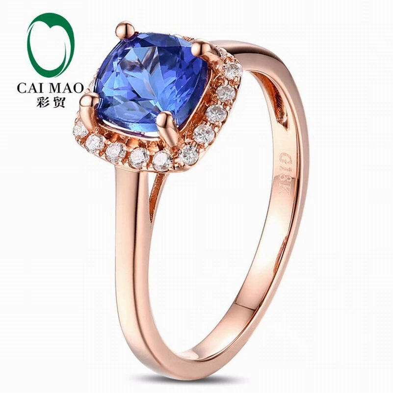 CaiMao 18KT/750 Rose Gold 1.12ct Natural VVS Purplish Blue AATanzanite 0.15ct Full Cut Diamond Engagement Gemstone Ring Jewelry