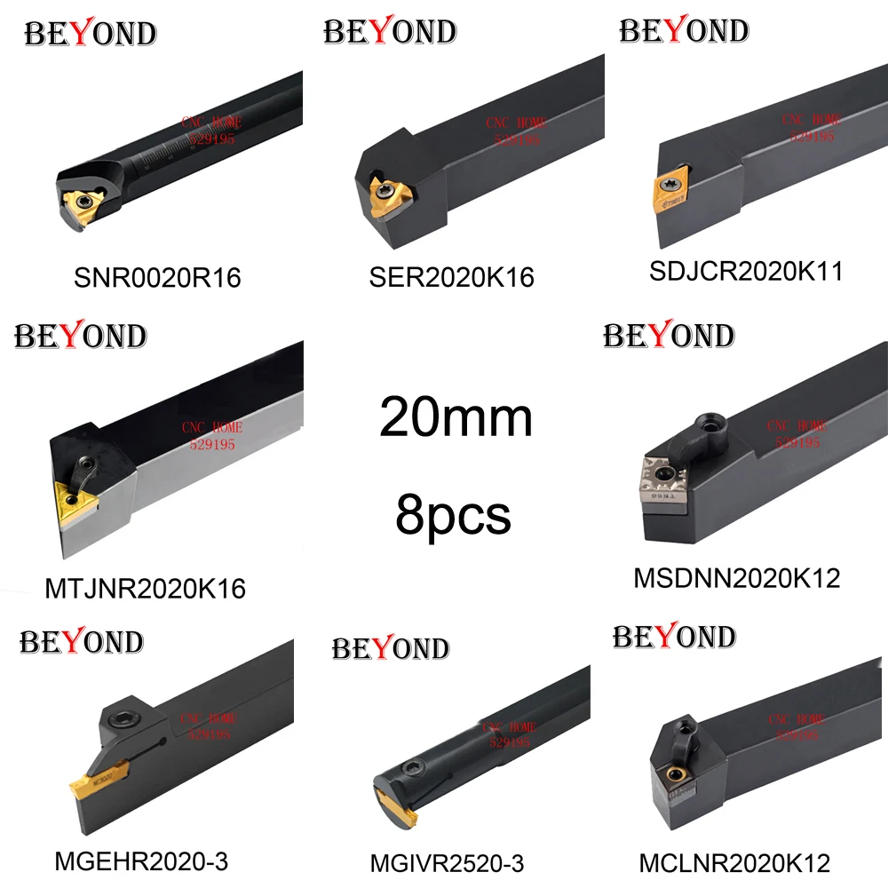 20mm 8pcs Lathe Cutting Tools Set SNR SER SDJCR MGEHR MGIVR 20*20 the Most Useful Cutter Set Turning Tool Holder Carbide Insert