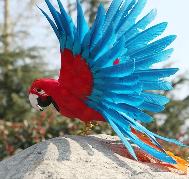 large 35x45cm red-blue feathers parrot,Handmade model,spreading wings feathers bird stage prop,home garden decoration toy w0887