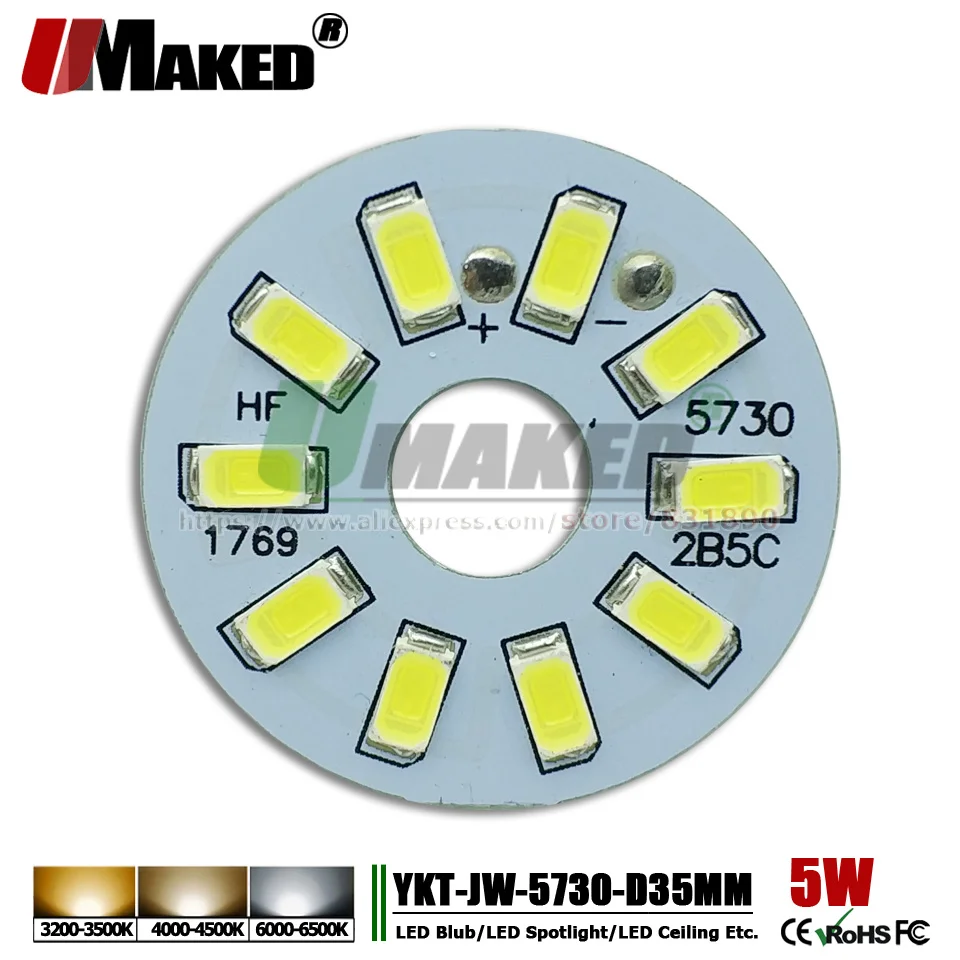 

UMAKED 5W 35mm LED PCB Lamp plate Installed SMD5730 LEDs Light board Aluminum plate Warm/Natural/White for Bulb Ceilig light