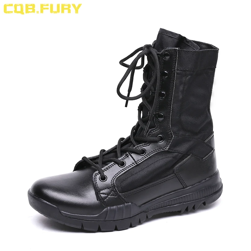 Cheap Summer Super Light lace up Black Leather Boot Tactical Breathable Ankle Hiking Training Boots Mens Boots