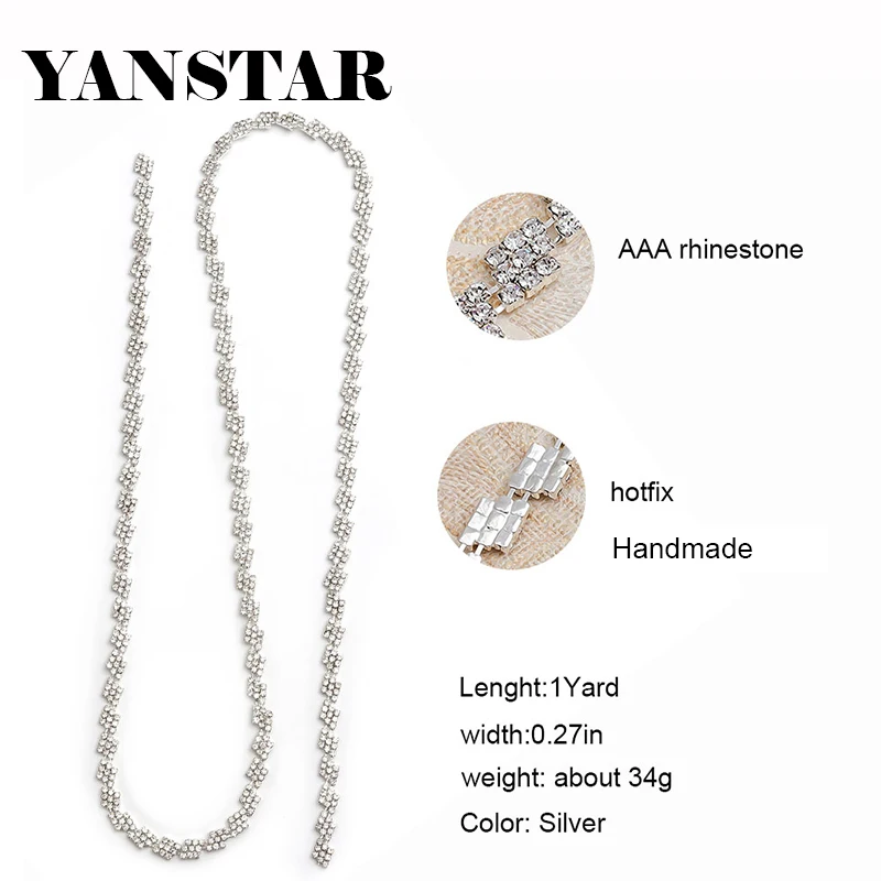 YANSTAR 5Yard Hotfix Rhinestone Chain For Wedding Dress Belt Handmade Crystal Trim Bridal Sash Accessories YS754