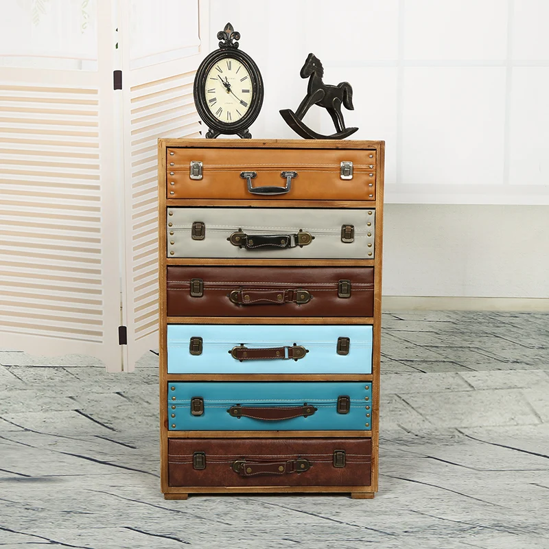 

European and American style retro rustic wood cabinet drawer storage cabinets lockers do the old classical multi-bucket suitcase